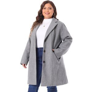 Plus Size Single Breasted Notched Lapel Coat Grey